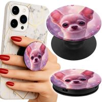 Uchwyt do telefonu Popsocket na palce/stojak SŁODKA CHIHUAHUA RÓŻOWE TŁO
