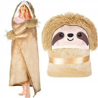 KOC Z KAPTUREM I RĘKAWAMI CIEPŁY NA PREZENT BEŻOWY LENIWIEC NARZUTA