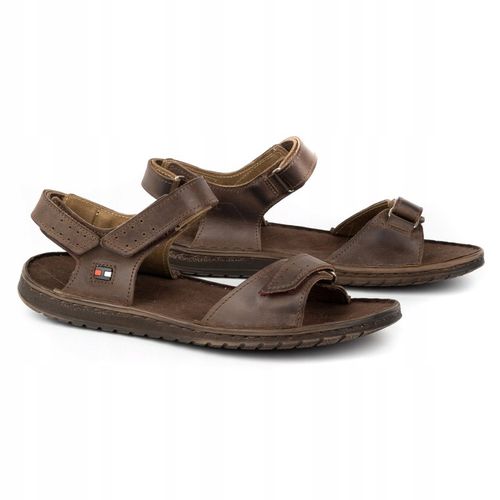 Sandały męskie ze skóry naturalnej na rzepy POLSKIE 881K brązowe 43 na Arena.pl