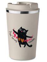 KUBEK TERMICZNY Premium beżowy WALENTYNKI prezent Kot OCZY OSZALAŁEM KT_321