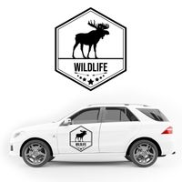 NAKLEJKA NA SAMOCHÓD sześciokąt wildlife napis łoś KAMPER camper auto 35 cm