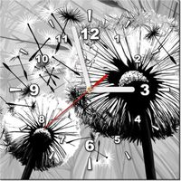 30CM 30CM ZEGAR ŚCIENNY OBRAZ BIAŁE DMUCHAWCE SZARYM TLE DRUK PŁÓTNO
