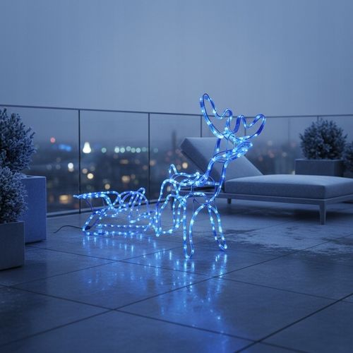 Renifer z Saniami LED Świecący Świąteczny Na Zewnątrz Do Ogrodu Niebieski na Arena.pl