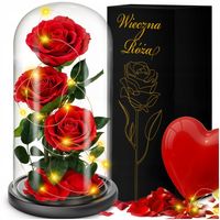 WIECZNA RÓŻA W SZKLE ŚWIECĄCA LED PUDEŁKO PREZENT NA WALENTYNKI DZIEWCZYNY