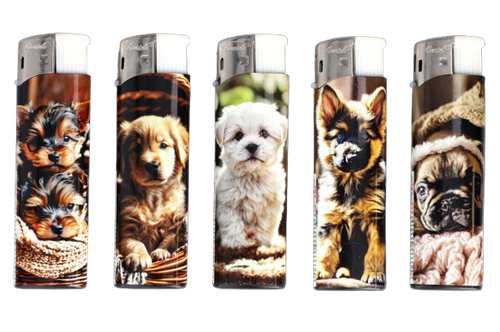 Zestaw 5 sztuk Klasycznych Zwykłych Zapalniczek Gazowych Piezo z Pieskami na Arena.pl