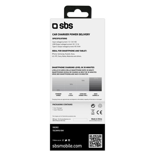 Ładowarka samochodowa SBS 1xUSB 1xUSB-C biała na Arena.pl