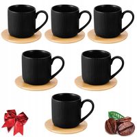 2 x ZESTAW FILIŻANEK PORCELANOWYCH DO KAWY HERBATY ZE SPODKIEM DREWNIANYM 6