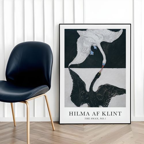 Plakat hilma af klint łabędź biały czarny 61x91 cm w czarnej ramie na Arena.pl