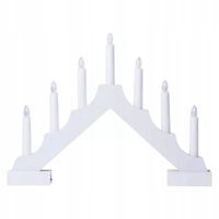 Świecznik biały drewniany LED 29cm 2xAA ciepła bie