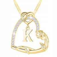 Złoty Naszyjnik 925 Serce z Literką POZŁACANY 585 Kwiat Życia Róża Litera K