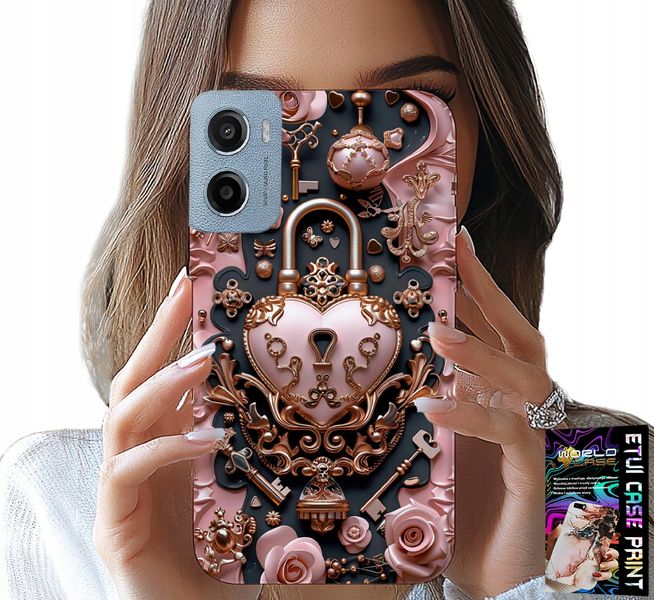 ETUI DO MOTOROLA E15 / G05 - KOBIECE, MODNE WZORY, KŁÓDKA SERCE RÓŻA zdjęcie 1