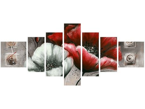 70CM 160CM ZEGAR 7 ELEME MALOWANE MAKI CZERWIENI BRĄZIE DRUK OBRAZ na Arena.pl