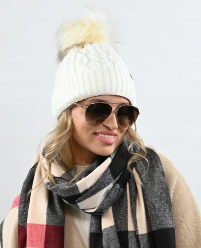 Czapka Damska Z Pomponem Zimowa kremowa Ciepła czapka z polarem PL - ECRU na Arena.pl