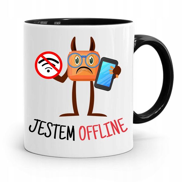 Kubek Czarny Informatyka Programisty Jestem Ofline Z Nadrukiem Ze Zdjęciem zdjęcie 1