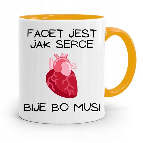 Kubek Żółty Dla Chłopaka Facet Jest Jak Serce Z Nadrukiem Ze Zdjęciem na Arena.pl