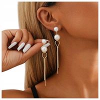 Kolczyki Sztyfty Kolor: Złote Perły Perełki Eleganckie Wiszące Retro 90mm