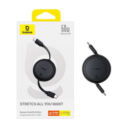 kabel usb baseus free2pull mini usb-c do usb-c, 60w, 1, (czarny) na Arena.pl