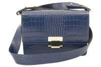 Modna torebka skórzana - CROCO - Granatowa