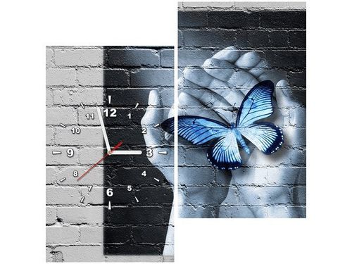 60X60CM ZEGAR MOTYL DŁONIACH OBRAZ DREWNO ŚCIAN KWADRAT na Arena.pl