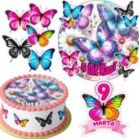ZESTAW OPŁATEK NA TORT 20CM + 16 POSTACI - MOTYL + IMIĘ 15CM 18CM