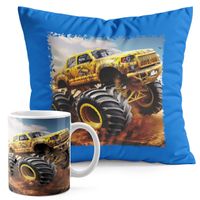 ZESTAW KUBEK + PODUSZKA NIEBIESKA - AUTO MONSTER TRUCK