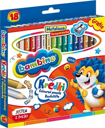 Kredki ołówkowe grube Bambino 18 kolorów 15cm na Arena.pl
