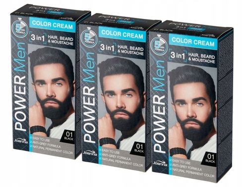 Joanna zestaw 3x Power Men Color Cream 3w1 farba do włosów, brody 01 Black na Arena.pl