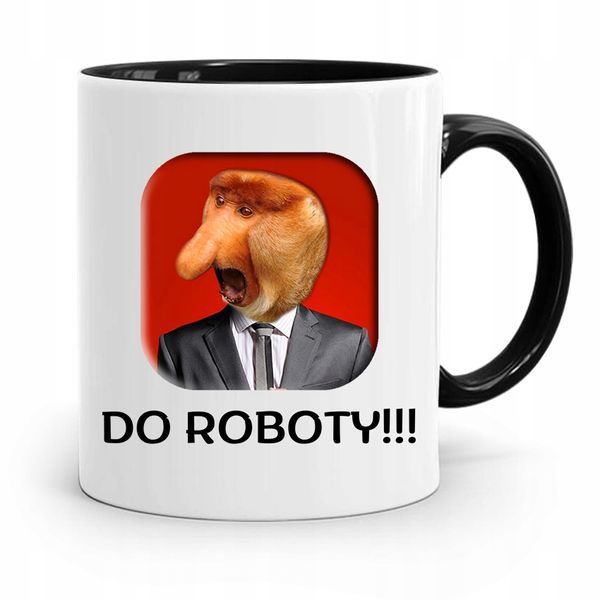 Kubek Czarny Śmieszny Nosacz Janusz Do Roboty Z Nadrukiem Ze Zdjęciem zdjęcie 1