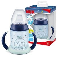 NUK First Choice Butelka, kubek niekapek z uchwytami świecący w ciemności niebieski
