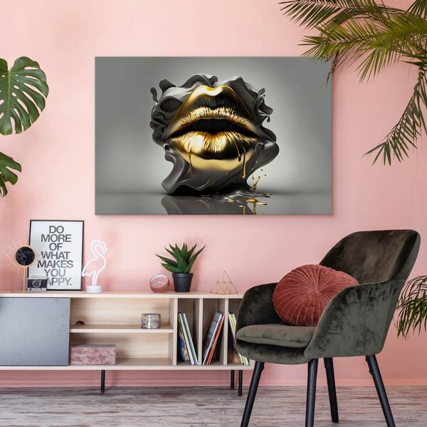 Obraz Ścienny ABSTRAKCYJNE Złote Usta Modny Wzór Efekt 3D 120cm x 80cm zdjęcie 6