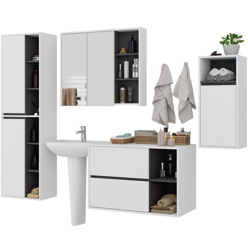 Zestaw mebli łazienkowych wiszących VAMI 4 szafki pojemny biały szary na Arena.pl