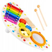 ZESTAW INSTRUMENTÓW DREWNIANYCH Ksylofon Zębatki Tarka Bębenek Talerz Pałki
