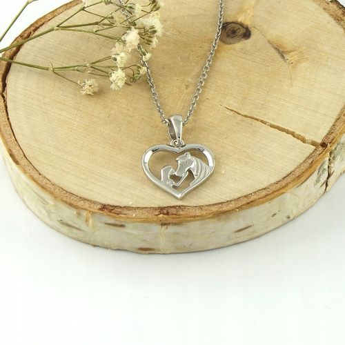 Naszyjnik Srebrny Zawieszka i Łańcuszek Serce Serduszko Koń i Dziewczyna na Arena.pl
