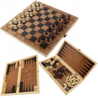 SZACHY DREWNIANE KLASYCZNE WARCABY TRADYCYJNE TRWAŁY SOLIDNY ZESTAW 3W1