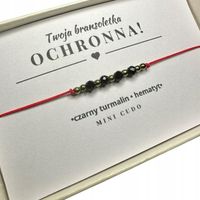 Bransoletka OCHRONNA z czarnym turmalinem i hematytem czerwony sznurek hit