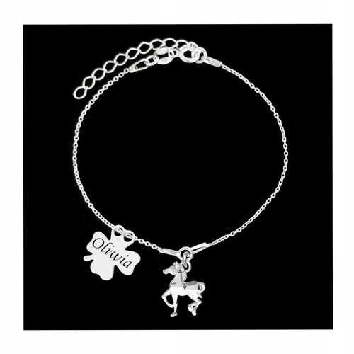 Srebrna Bransoletka dla Dziewczynki Koń Konik Koniczynka GRAWER Srebro 925 na Arena.pl
