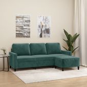 3-osobowa sofa z podnóżkiem, ciemnozielony, 180 cm, aksamit