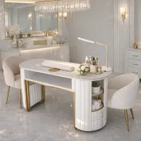 Biurko do manicure glamour biało-złote owalne 140x45x78 ceramika