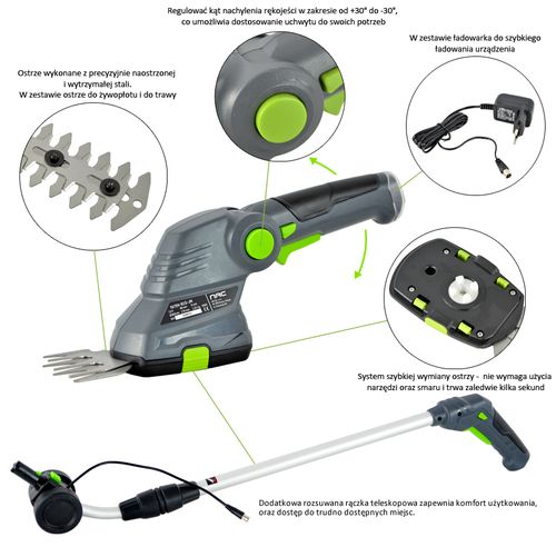 NOŻYCE AKUMULATOROWE DO TRAWY I KRZEWÓW NAC TA 72H-B15-JN 7.2 V + UCHWYT na Arena.pl
