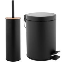 Zestaw łazienkowy: Kosz na śmieci 3L + szczotka do WC z bambusową pokrywą