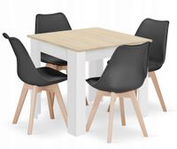 Stół do jadalni 80x80 dąb sonoma + 4 krzesła czarne styl skandynawski