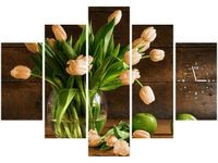 105CM 150CM ZEGAR 5 ELEM RDZAWE TULIPANY DRUK OBRAZ