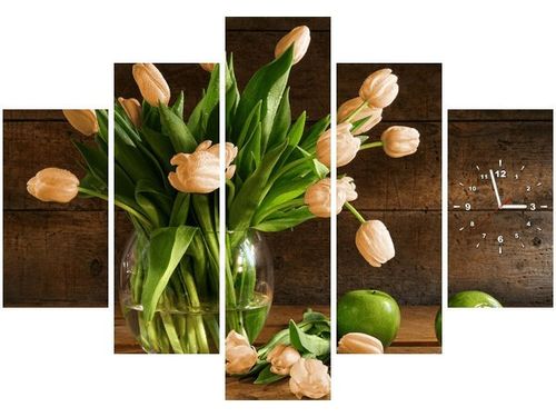 105CM 150CM ZEGAR 5 ELEM RDZAWE TULIPANY DRUK OBRAZ na Arena.pl