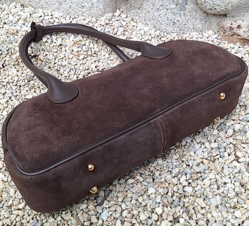 Zamszowa WŁOSKA torebka z troczkiem SKÓRA NATURALNA Vera Pelle czekoladowa na Arena.pl