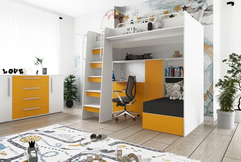 Łóżko piętrowe JSM7 z sofą i biurkiem biały mat + materac Gratis! zdjęcie 8