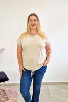 Bawełniana Bluzka Damska z Aplikacją w Kwiat Beżowa UNI