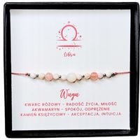 BRANSOLETKA ZODIAK ZNAK WAGA AKWAMARYN KWARC RÓŻOWY KAMIEŃ KSIĘŻYCOWY