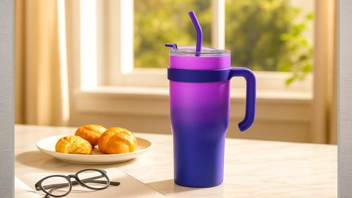 Kubek termiczny ze słomką z uchwytem na kawę herbatę 1200ml fioletowy na Arena.pl