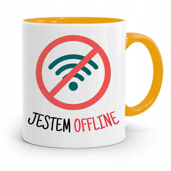 Kubek Żółty Informatyka Programisty Jestem Offline Z Nadrukiem Ze Zdjęciem zdjęcie 1