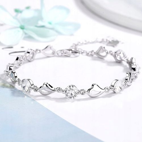 Bransoletka Damska SREBRNA Serce SREBRO 925 Łańcuszek Na Prezent Cyrkonia na Arena.pl